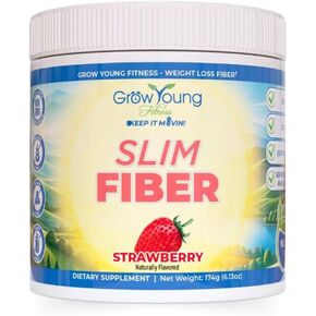 Grow Young Fitness Slim Fiber Supplement - Strawberry Fiber Powder for Digestive Support and Managing Cravings (1 Container, 30 Servings)