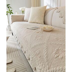vctops Farmhouse 100% Cotton Quilted Couch Cover Floral Embroidered Sofa Cover Non-Slip Soft Sofa Slipcover Washable Furniture Protector (Khaki,43"x70")