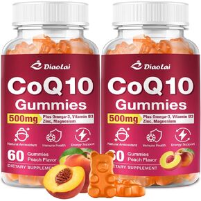 2 Pack CoQ10 Gummies - 500mg per Serving with Omega-3 (EPA & DHA), B3 & Zinc - Supports Immunity & Energy - Delicious Orange Flavor - Non-GMO, Gluten-Free - 120 Count