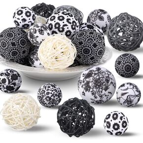36 Pcs Decorative Fabric Balls for Centerpiece Bowls & Vases - 2.4 Inch Wicker Rattan Balls - Black & White