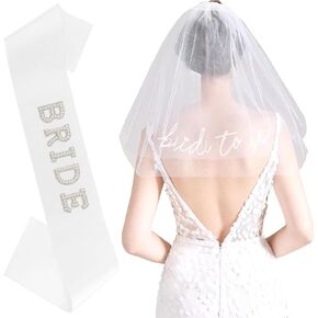 Chanaco Bride to Be Sash Bachelorette Party Favors Bridal Shower Accessories Wedding Engagement Decorations White Veil with Comb Pearl Satin Sash