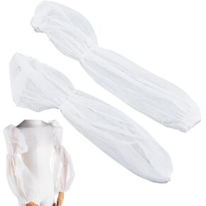 1 Pair Removable Sleeves 63cm/24.8 Inch White Tulle Sleeves Bridal Arm Sleeves Detachable Puff Sleeves for Wedding Dress Bridal Accessories
