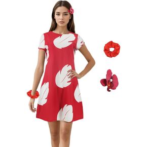 Poboola Lilo Costume Adult Lilo Dress Women Red Hawaiian Dress Halloween Cosplay Summer Island Princess Party Novelty Outfit in Kuwait