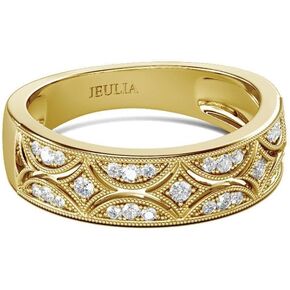 Jeulia Womens Wide Beatherity Ring Band ، Milgrain Round Cut 18K White Gold Ring Placed Romant
