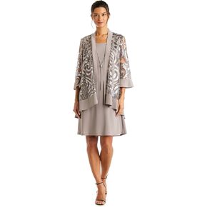 R&M Richards Womens Drape-Front Printed Two Piece Dress