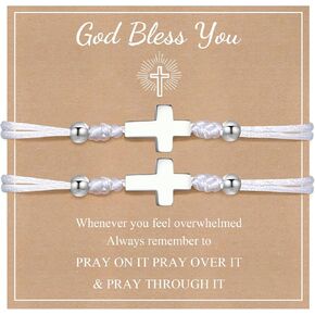 MEALGUET 2 Pcs Handmade Cross Bracelets : Braided Rope String Cross Charm Matching Friendship Couple Bracelets for Men Women Kabbalah Jewelry Religious Baptism Confirmation Christian Gift