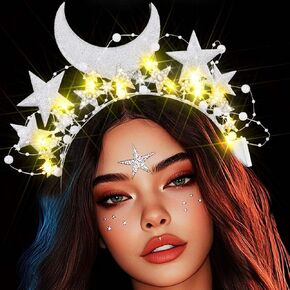 Fashey Star Halo Crown Silver Stars Headbands Glitter Moon Hairband Hair Accessories for Women