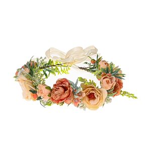 Vividsun Women Girls Adjustable Rose Flower Crown Floral Crown Garland Wedding Festival Party Headpiece (khaki)