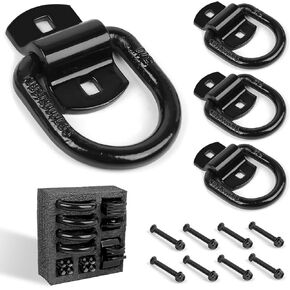4pack 1/2 "Heavy Duty-On Forged D Ring ، Trailer Tie Down Bolt-On D Rings ، 12000 lbs break قوة ، للمقطورات والشاحنات والشاحنات وربط الشحن ، مع البراغي والبراغي