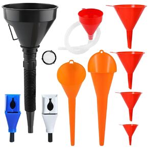 10 Pcs Automotive Funnels Set, Flexible Wide Mouth Oil Funnel, Plastic Long Neck Funnels, Right Angle Funnel with Removable Nozzle & Filter for Water Engine Oil Gasoline Coolant ﻿