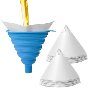 50PCS Paint Strainers with 1PCS Silicone Funnel, 120 Micron Paint Filter Cone with Fine Nylon Mesh, Premium Oil Funnel Filter Disposable Paper Cone for Painting Projects