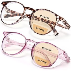 Outray 2 Pack Blue Light Reading Glasses Bifocal Safety Glasses with Readers Side Shields Anti-Saliva for Women Men