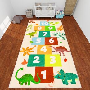 Dinosaurs Hopscotch Brug ، 62.9x27.5 بوصة من السجاد للأطفال من أجل غرفة اللعب ، سكوتش هوب داخل الأطفال ، سجادة غرفة ناعمة في غرفة نوم غرفة نوم ، أصفر ، أصفر
