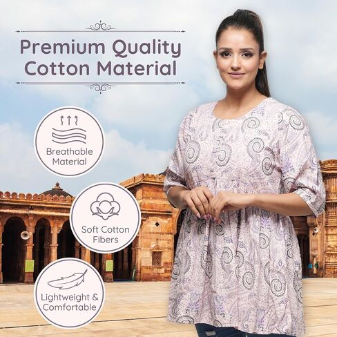 Cotton Kurti Tunic Top for Women - Stylish & Comfortable for Casual & Work Wear, Breathable & Soft in Kuwait