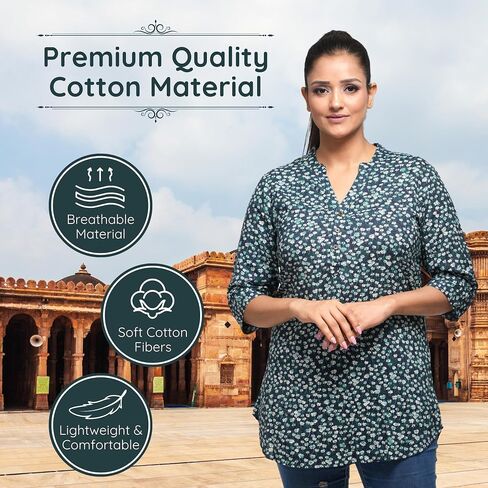 Cotton Kurti Tunic Top for Women - Stylish & Comfortable for Casual & Work Wear, Breathable & Soft in Kuwait