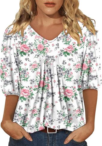 Magritta Womens Puff Half Sleeve Summer Tunic Tops Casual Chest Pleated Shirts Work Blouse for Women Dressy in Kuwait