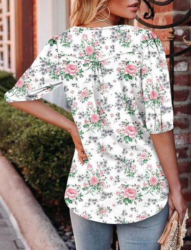 Magritta Womens Puff Half Sleeve Summer Tunic Tops Casual Chest Pleated Shirts Work Blouse for Women Dressy in Kuwait