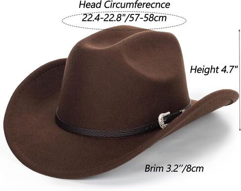 Western Felt Cowboy Cowgirl Hat - Wide Brim Panama Jazz Fedora Hat with Floral Engraved Buckle Belt Decoration 22.4" to 22.8" Black in Kuwait