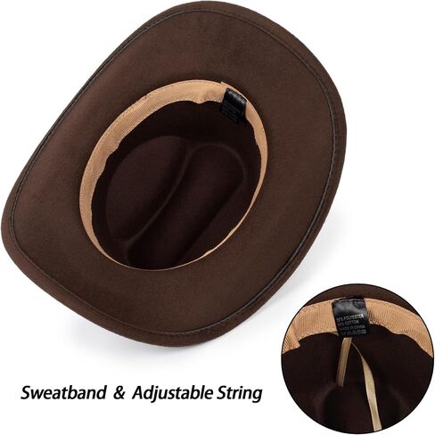 Western Felt Cowboy Cowgirl Hat - Wide Brim Panama Jazz Fedora Hat with Floral Engraved Buckle Belt Decoration 22.4" to 22.8" Black in Kuwait