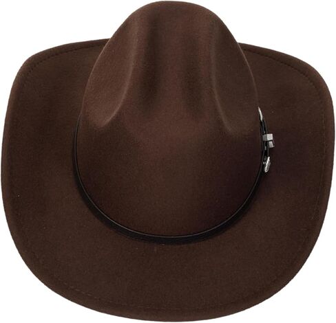 Western Felt Cowboy Cowgirl Hat - Wide Brim Panama Jazz Fedora Hat with Floral Engraved Buckle Belt Decoration 22.4" to 22.8" Black in Kuwait