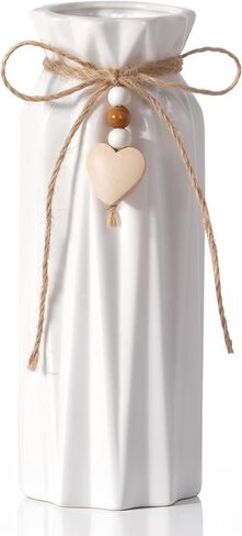 Elegant 8 Inch Ceramic Vase with Geometric Pattern, Decorative Vase with Jute Rope & Heart Charm for Home Décor, Table Centerpieces, and Gifts, Ideal for Living Room, Bedroom, and Office in Kuwait