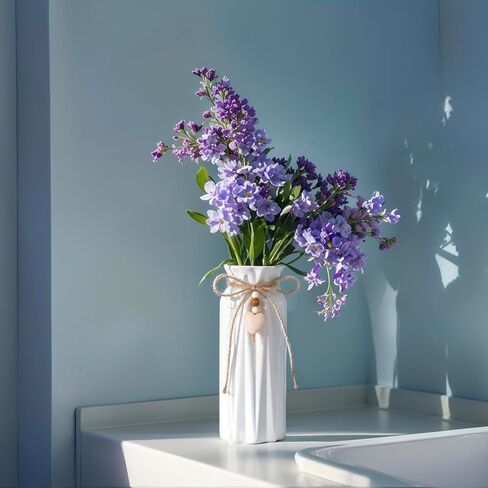 Elegant 8 Inch Ceramic Vase with Geometric Pattern, Decorative Vase with Jute Rope & Heart Charm for Home Décor, Table Centerpieces, and Gifts, Ideal for Living Room, Bedroom, and Office in Kuwait