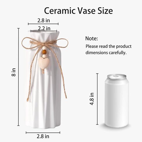 Elegant 8 Inch Ceramic Vase with Geometric Pattern, Decorative Vase with Jute Rope & Heart Charm for Home Décor, Table Centerpieces, and Gifts, Ideal for Living Room, Bedroom, and Office in Kuwait