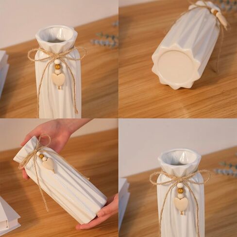 Elegant 8 Inch Ceramic Vase with Geometric Pattern, Decorative Vase with Jute Rope & Heart Charm for Home Décor, Table Centerpieces, and Gifts, Ideal for Living Room, Bedroom, and Office in Kuwait