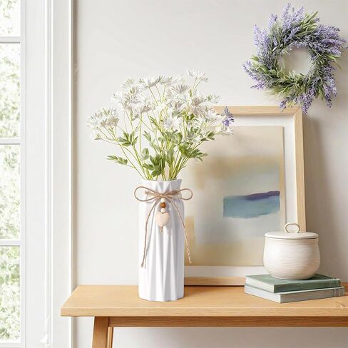 Elegant 8 Inch Ceramic Vase with Geometric Pattern, Decorative Vase with Jute Rope & Heart Charm for Home Décor, Table Centerpieces, and Gifts, Ideal for Living Room, Bedroom, and Office in Kuwait