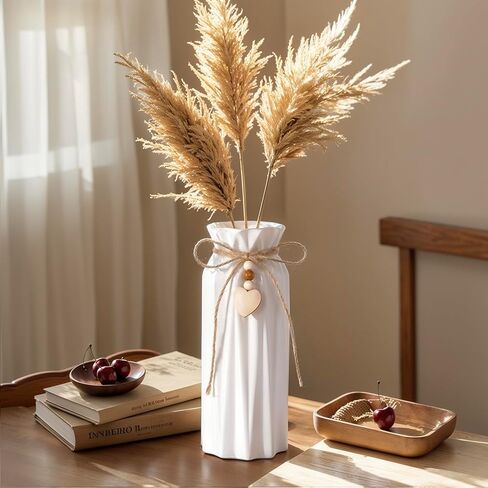 Elegant 8 Inch Ceramic Vase with Geometric Pattern, Decorative Vase with Jute Rope & Heart Charm for Home Décor, Table Centerpieces, and Gifts, Ideal for Living Room, Bedroom, and Office in Kuwait