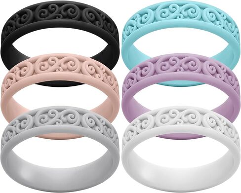ThunderFit Silicone Ring Wedding Bands for Women, Modern Classic Bridal Sets, 5.5mm Wide, 1.9mm Thick, Women's Rubber Engagement Bands, Variety Multipack 4-6 in Kuwait