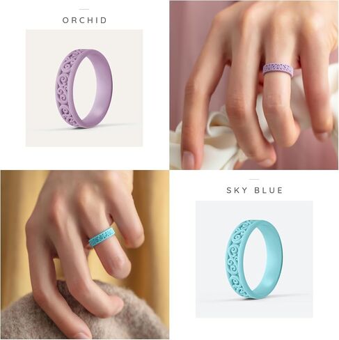 ThunderFit Silicone Ring Wedding Bands for Women, Modern Classic Bridal Sets, 5.5mm Wide, 1.9mm Thick, Women's Rubber Engagement Bands, Variety Multipack 4-6 in Kuwait