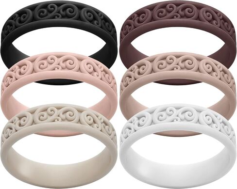ThunderFit Silicone Ring Wedding Bands for Women, Modern Classic Bridal Sets, 5.5mm Wide, 1.9mm Thick, Women's Rubber Engagement Bands, Variety Multipack 4-6 in Kuwait