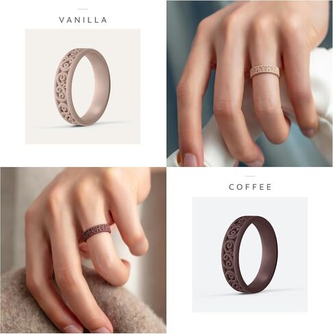 ThunderFit Silicone Ring Wedding Bands for Women, Modern Classic Bridal Sets, 5.5mm Wide, 1.9mm Thick, Women's Rubber Engagement Bands, Variety Multipack 4-6 in Kuwait