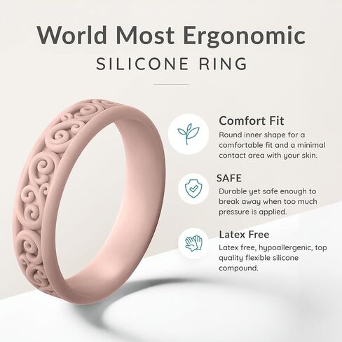 ThunderFit Silicone Ring Wedding Bands for Women, Modern Classic Bridal Sets, 5.5mm Wide, 1.9mm Thick, Women's Rubber Engagement Bands, Variety Multipack 4-6 in Kuwait