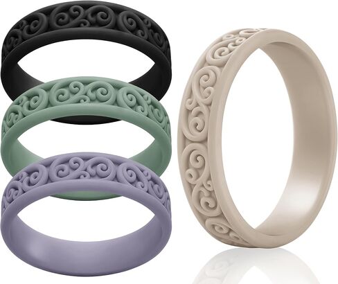 ThunderFit Silicone Ring Wedding Bands for Women, Modern Classic Bridal Sets, 5.5mm Wide, 1.9mm Thick, Women's Rubber Engagement Bands, Variety Multipack 4-6 in Kuwait