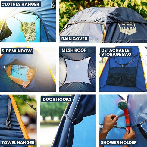 Camping Shower Tent with LED Sensor Light 6.23 ft Camp Shower Large Tent Easy Pop Up Privacy Tent Beach Changing Tent Pop Up Shower Tent Outdoor Shower Enclosure Portable Shower Tents for Camping in Kuwait