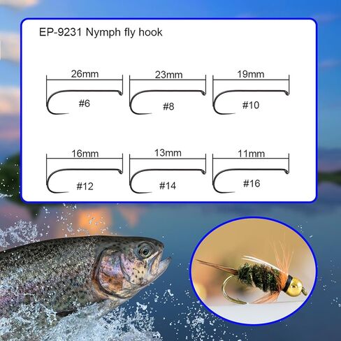 Eupheng 100pcs Plus Best Barbless Competition Fly Fishing Hook Collection, Dry Nymph Strimp&Pupa, Pupa jig Fly Hooks High Carbon Competition Hook (Dry Fly Hook EP-9214, 18#) in Saudi Arabia
