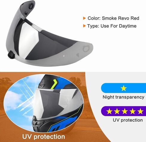 LKV HJ-31 Motorcycle Helmet Visor - i10 Helment Visor UV Protection Face Shield Accessories Replacement for i10 HJ31 i70 (Chrome Silver) in Saudi Arabia