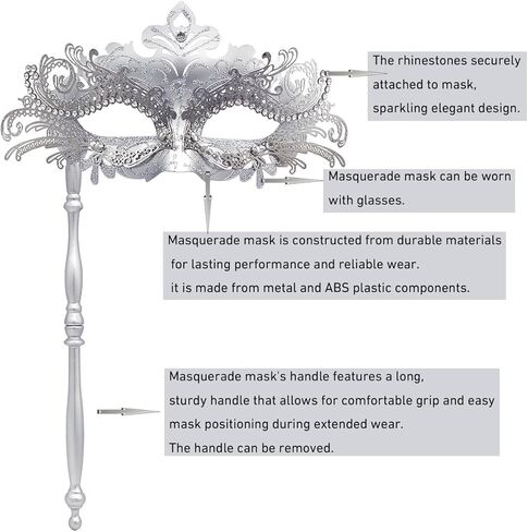 قناع تنكري البندقية مع مقبض ، تصميم فليجري مع أحجار الراين ، قناع عصا محمولة لماردي غرا in Kuwait