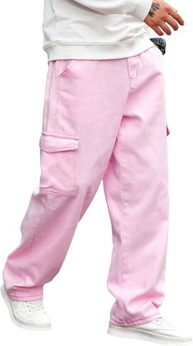 WDIRARA Men's Textured Cargo Jeans Straight Leg Denim Biker Pants with Multi Flap Pockets in Saudi Arabia