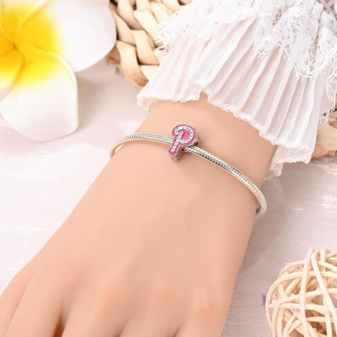 Christmas Jewelry Charms 925 Sterling silver 26 letters A-Z Pendent Beaded pink stone lady fits for pandora charm bracelets&necklaces princess doll style 26 letters Charms,Mother's Day Birthday Christmas Gifts for Women Wife Friends in Saudi Arabia