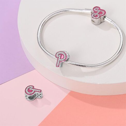 Christmas Jewelry Charms 925 Sterling silver 26 letters A-Z Pendent Beaded pink stone lady fits for pandora charm bracelets&necklaces princess doll style 26 letters Charms,Mother's Day Birthday Christmas Gifts for Women Wife Friends in Saudi Arabia