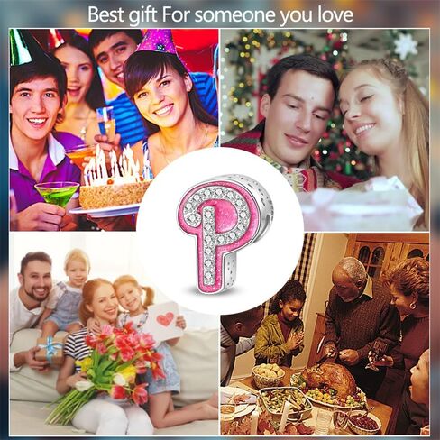 Christmas Jewelry Charms 925 Sterling silver 26 letters A-Z Pendent Beaded pink stone lady fits for pandora charm bracelets&necklaces princess doll style 26 letters Charms,Mother's Day Birthday Christmas Gifts for Women Wife Friends in Saudi Arabia