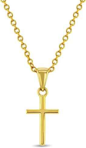 925 Sterling Silver 16 "جنسين قلادة صغيرة من القلادة الصغيرة للرضع والأطفال الصغار - المجوهرات المتقاطعة المصقول الصغيرة للفتيات الصغيرات والفتيان - قلادات دينية من أجل الملحقات اليومية للأطفال in Saudi Arabia