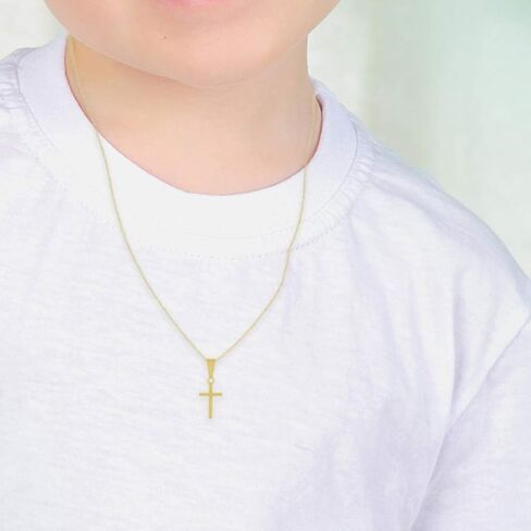 925 Sterling Silver 16 "جنسين قلادة صغيرة من القلادة الصغيرة للرضع والأطفال الصغار - المجوهرات المتقاطعة المصقول الصغيرة للفتيات الصغيرات والفتيان - قلادات دينية من أجل الملحقات اليومية للأطفال in Saudi Arabia