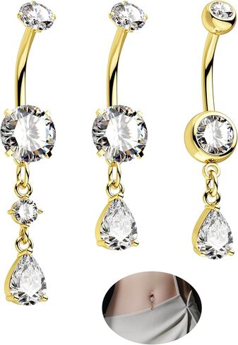 CM Crareesi Mania Belly Button Rings Pack 14G Belly Piercing Jewelry 316L Stainless Steel Belly Rings for Women 3PCS Navel Piercing Jewelry in Saudi Arabia