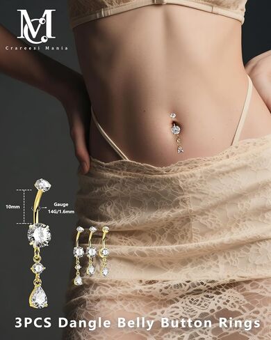 CM Crareesi Mania Belly Button Rings Pack 14G Belly Piercing Jewelry 316L Stainless Steel Belly Rings for Women 3PCS Navel Piercing Jewelry in Saudi Arabia