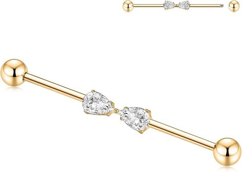 GAGABODY Industrial Barbell Industrial Bar Jewelry 14g Industrial Piercing Jewelry CZ Industrial Bar Piercing 14G Cartilage Earring G23 Titanium Industrial Earrings for Women in Kuwait