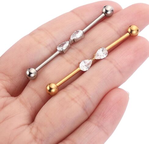 GAGABODY Industrial Barbell Industrial Bar Jewelry 14g Industrial Piercing Jewelry CZ Industrial Bar Piercing 14G Cartilage Earring G23 Titanium Industrial Earrings for Women in Kuwait